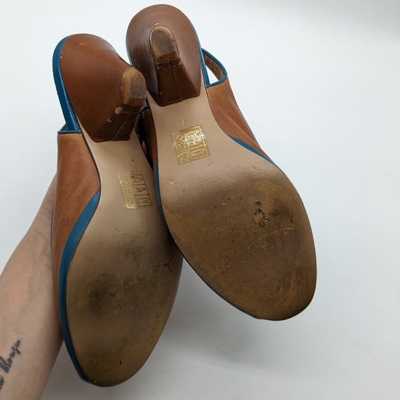 Jeffrey Campbell Susan Leather Color Block Slingback Peep Toe Heel Women's 7 - Picture 6 of 16